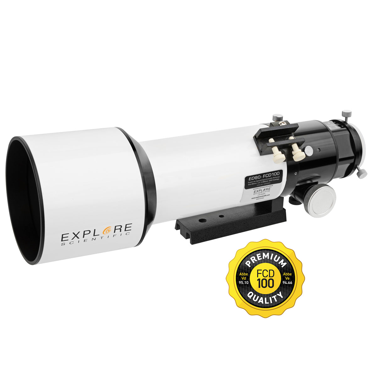 Explore Scientific ED80-FCD100 Series Air-Spaced Triplet Refractor Telescope and Hybrid 2N1 Finder Base- FCD100-0806-01